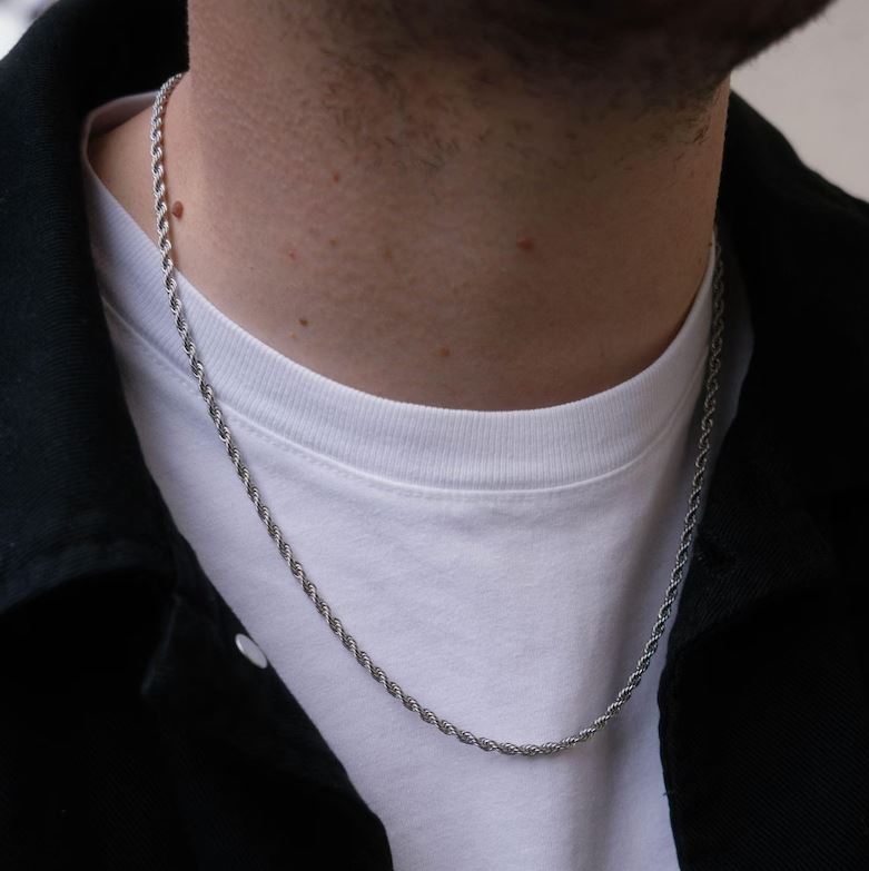 3mm Silver Rope Chain – Stainless Steel Shine.