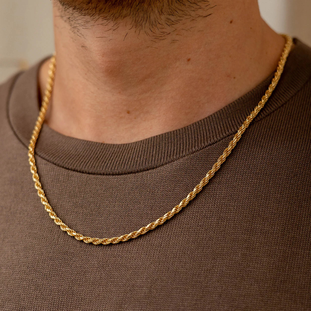 Men’s 3mm Rope Chain – Gold Plated Stainless Steel