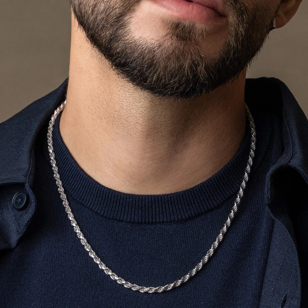 3mm Silver Rope Chain – Stainless Steel Shine.