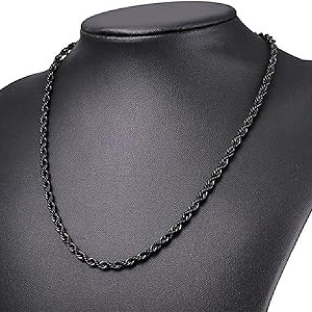 Men’s Black Rope Chain – Stainless Steel Bold Look