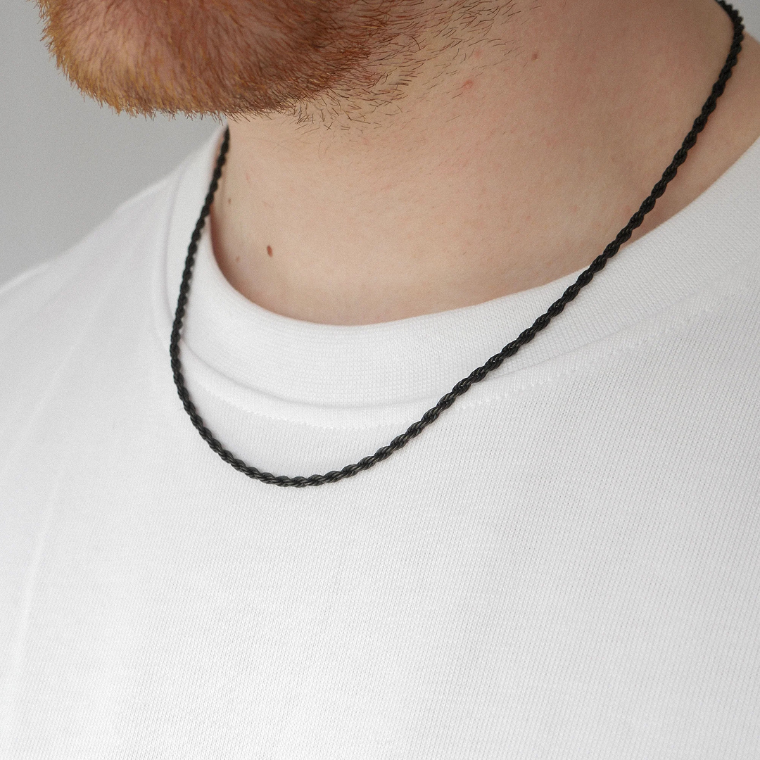 Men’s Black Rope Chain – Stainless Steel Bold Look